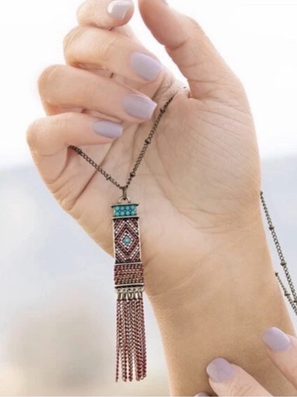 Plunder Boho & Antique Gold Tassel Pendant Necklace